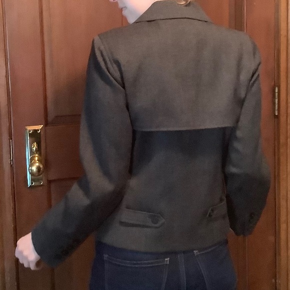 Harvé Benard Charcoal Grey Petite Military-Style Short Trench Wool Jacket - Picture 3 of 13